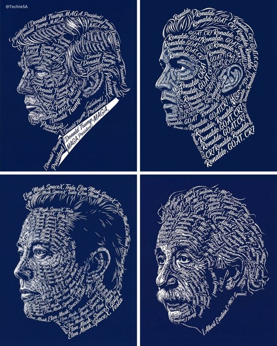 Create a typographic art portrait using the uploaded photo of a person as refere