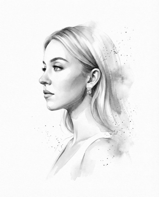 Transform the input photo into a refined monochromatic ink portrait on a pure wh