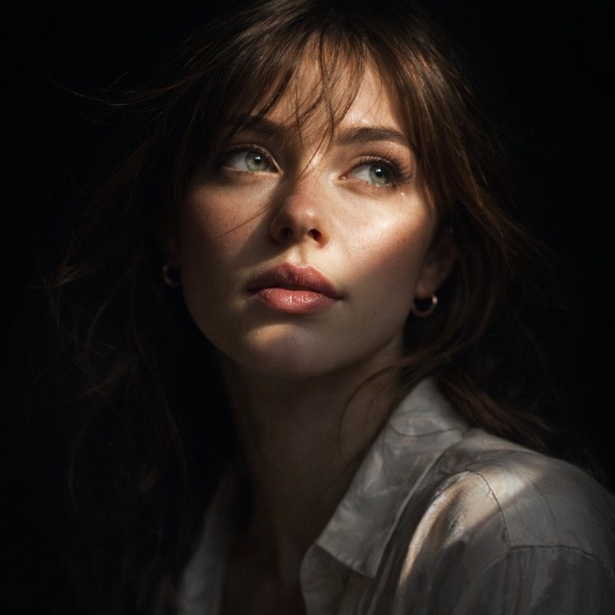 Hyper-realistic cinematic Create an 8k close-up portrait of a beautiful woman wi