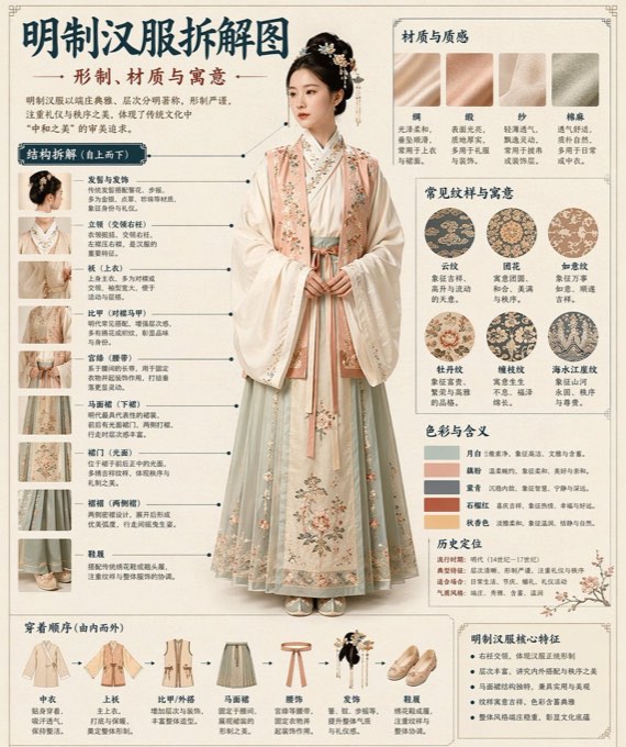 请根据[主题]自动生成一张[博物馆图鉴式中文拆解信息图]。

要求整张图兼具真实写实主视觉、结构拆解、中文标注、材质说明、纹样寓意、色彩含义和核心特征总结。你需