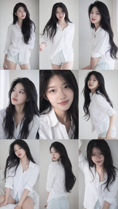 9:16 vertical — a 3x3 grid collage (nine images) forming a Korean idol portrait 