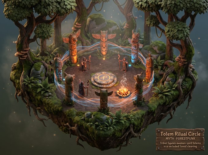 {argument name="subject" default="Whimsical miniature world depiction of a ritua
