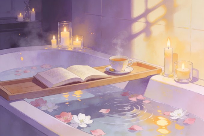 A serene and calming image for a post about self-care and mental health. The sce